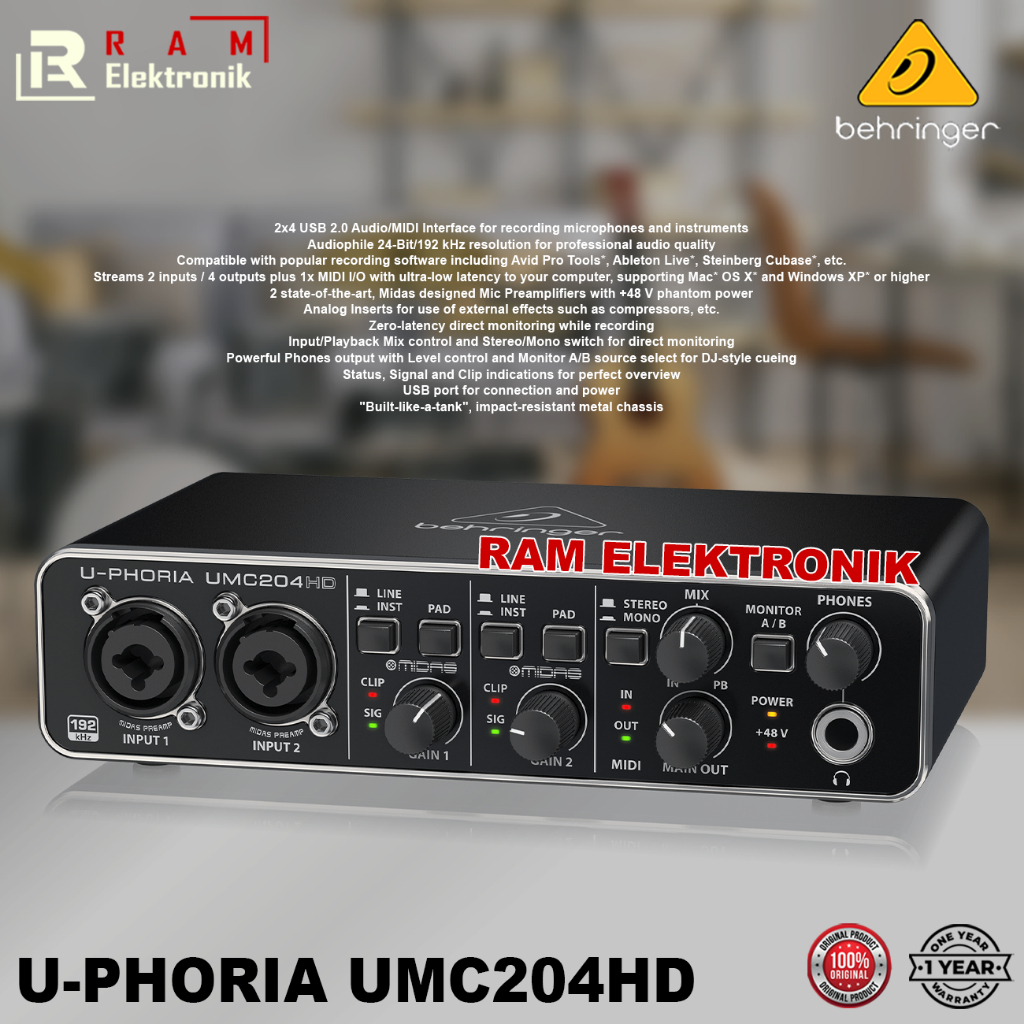 Jual BEHRINGER UPHORIA U PHORIA UMC204HD UMC 204 HD 24BIT USB INTERFACE Shopee Indonesia