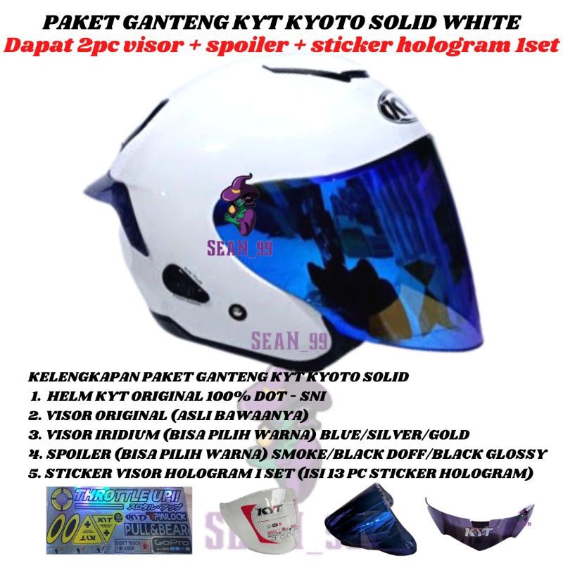 Jual HELM KYT KYOTO R SOLID WHITE GLOSSY HALF FACE DOUBLE VISOR