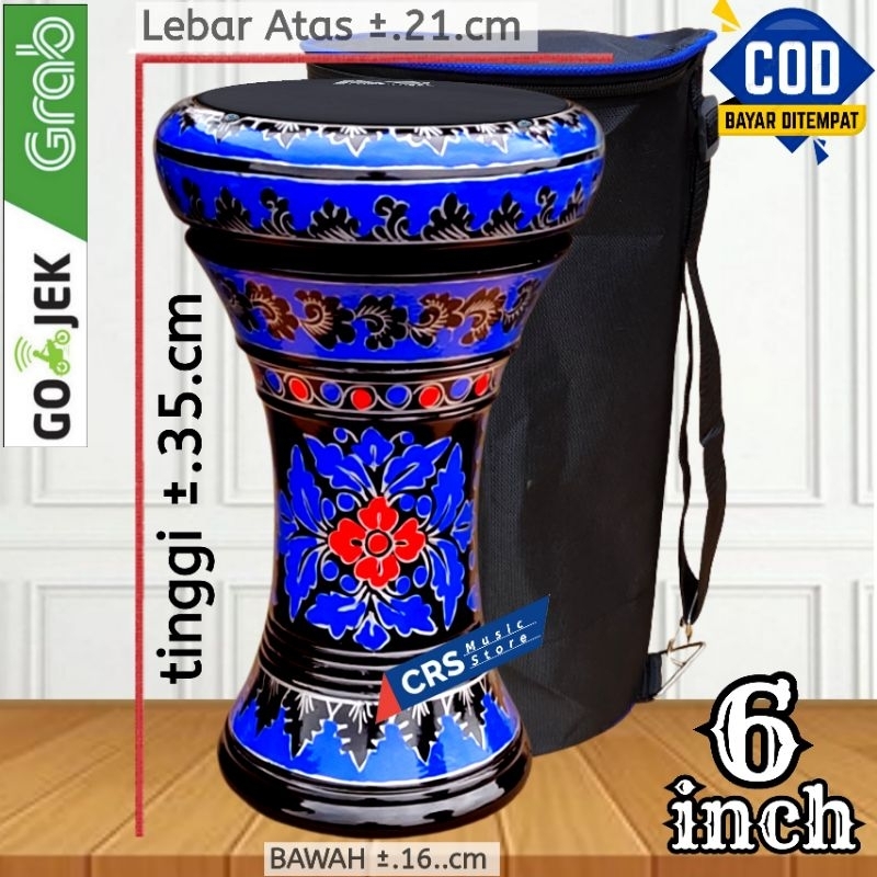 Jual Darbuka Kayu Atau Gendang Mini 6 inch Hitam Biru Power Beat