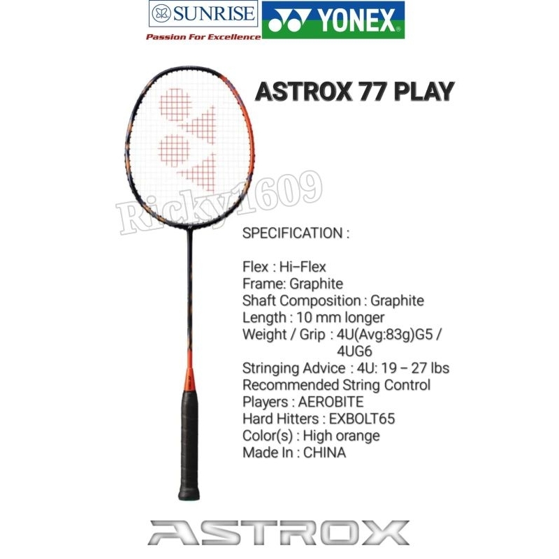 Jual RAKET BADMINTON YONEX ASTROX 77 PLAY SLIM SHAFT HEAD HEAVY