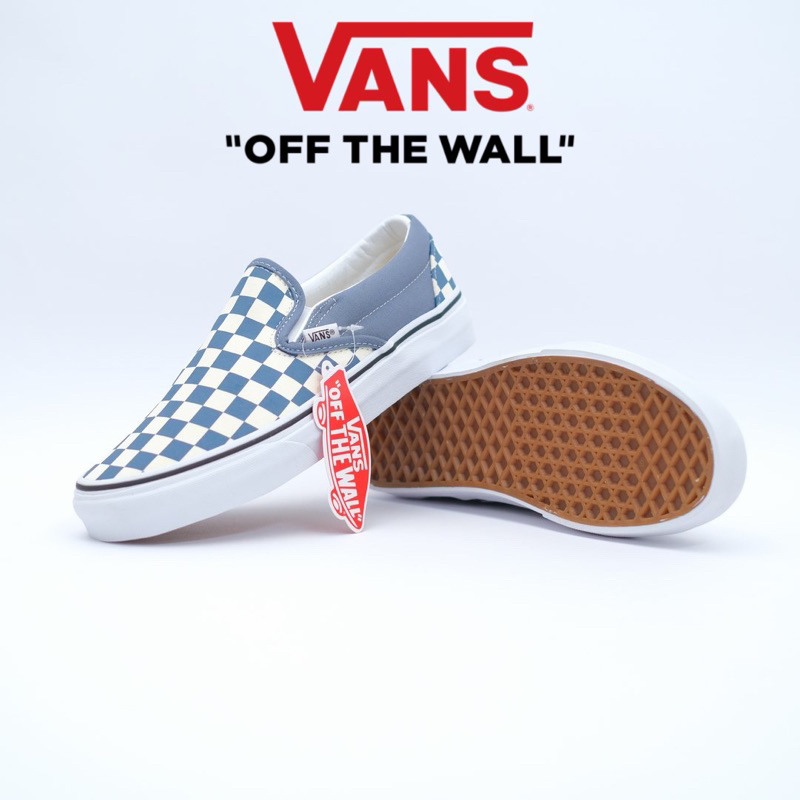 Jual Vans Slip On Checkerboard Blue Mirage Original Shopee Indonesia