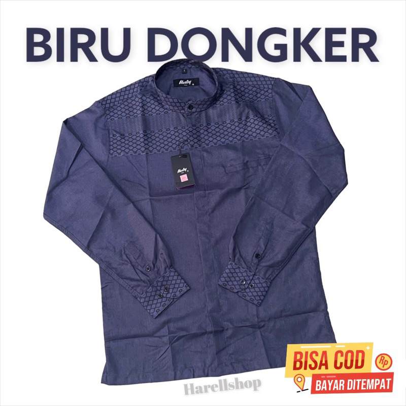 Jual Kemko Kemeja Koko Harley Warna Biru Dongker Biru Tua Tangan