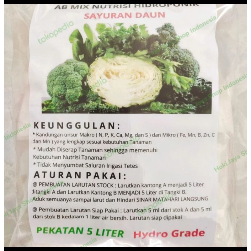 Jual Nutrisi Hidroponik AB Mix Nutrisi Sayuran Daun Pekatan 5 Liter ...