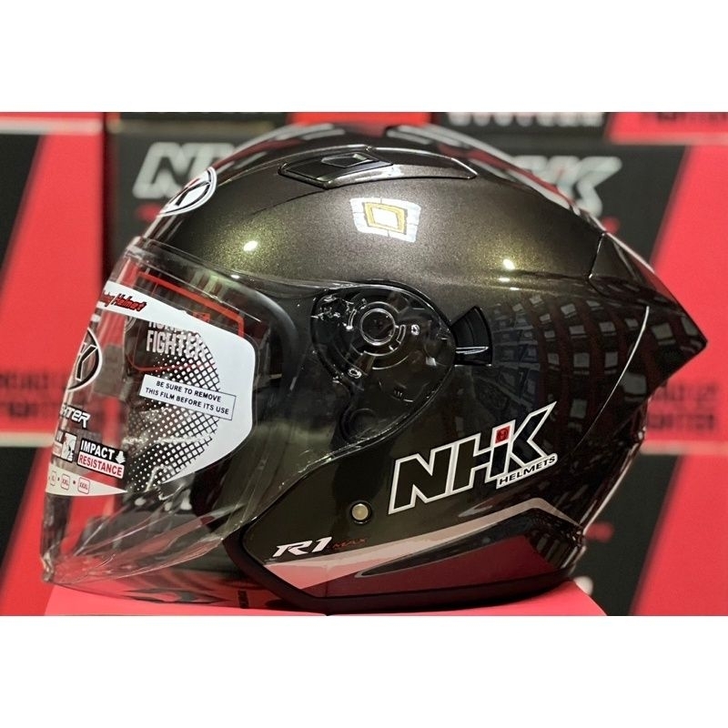 Jual NHK R1 MAX GUNMETALIK GLOSSY ORIGINAL | DOUBLE VISOR | Helm Half ...