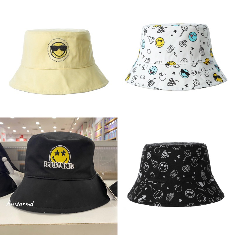 Jual SmileyWorld collection dual-slided bucket hat 2 warna miniso ...