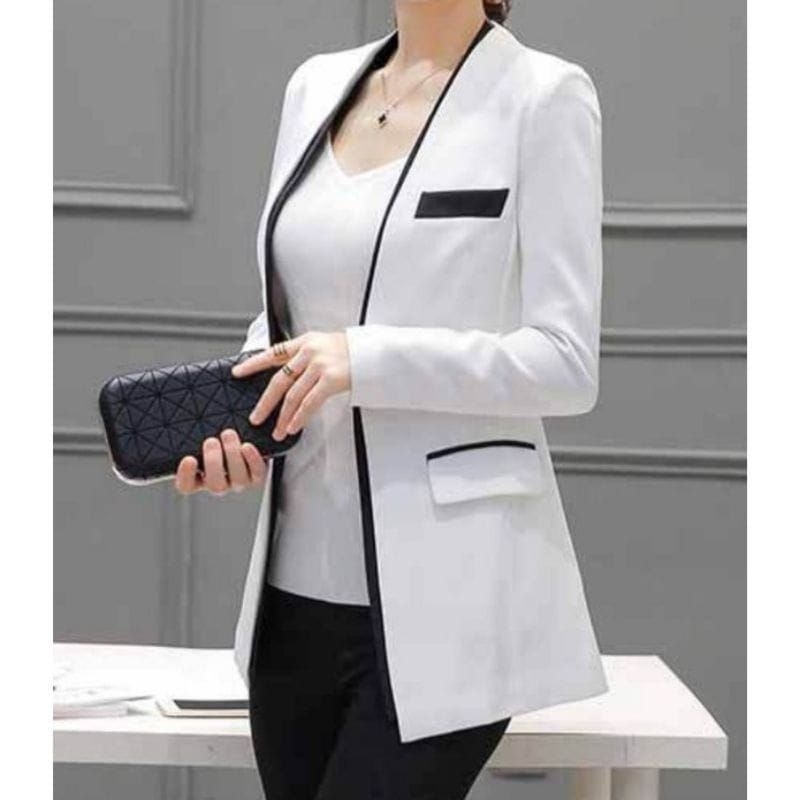 Jual Jas Blazer Cewek Putih Hitam Semi Formal Korean Style Shopee