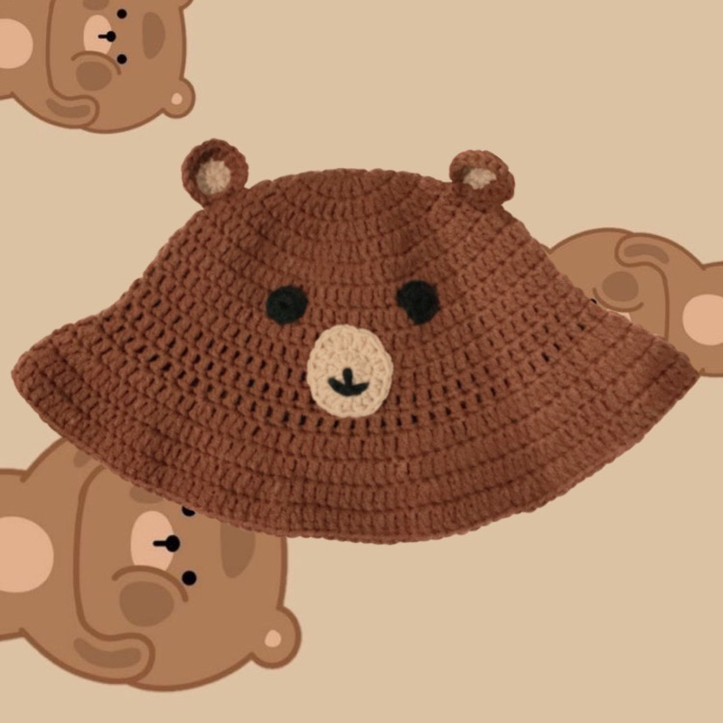 Jual agora bucket hat bear crochet topi rajut | Shopee Indonesia