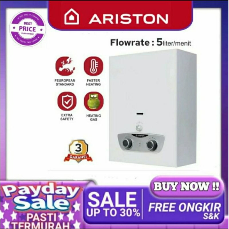 Jual PEMANAS AIR WATER HEATER GAS ARISTON FAST R - GAS LPG 5/MENIT ...