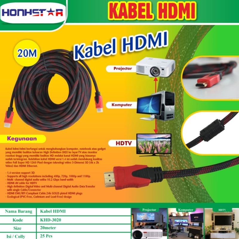 Jual HDMI / Kabel HDMI 1,5M 3M 5M 10M honhstar MURAH BERKUALITAS