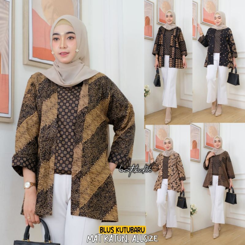 Jual Blus Kutu Baru Edlin Atasan Batik Kerja Kasual Modern Cantik Kondangan Shopee Indonesia