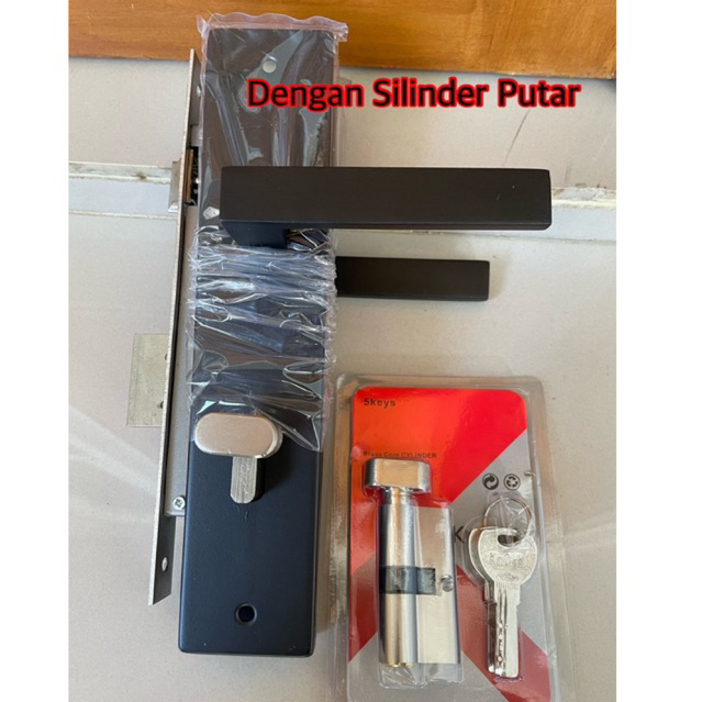 Jual Harga Promo Handle Kunci Pintu Besar Black Silinder Knop Putar