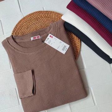 Tunik Rib Waffle Premium Wanita Simpel Tunik Uniqlo