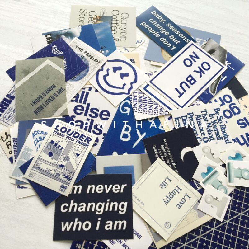 Jual Sticker Aesthetic | 40++ pcs Aesthetic Typography BLUE Edition ...