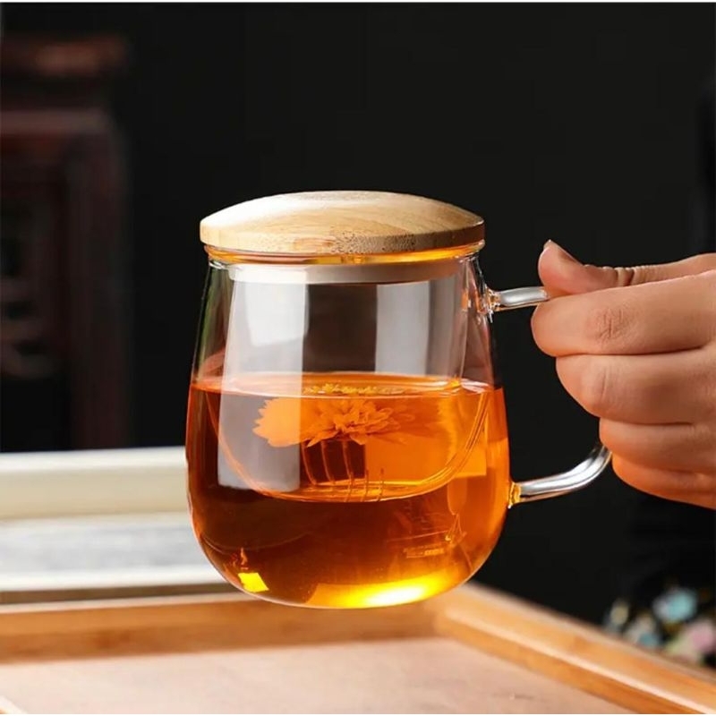 Jual Gelas Kaca Tutup Kayu Dengan Saringan Tea Cup Mug With Infuser Filter Shopee Indonesia 2754
