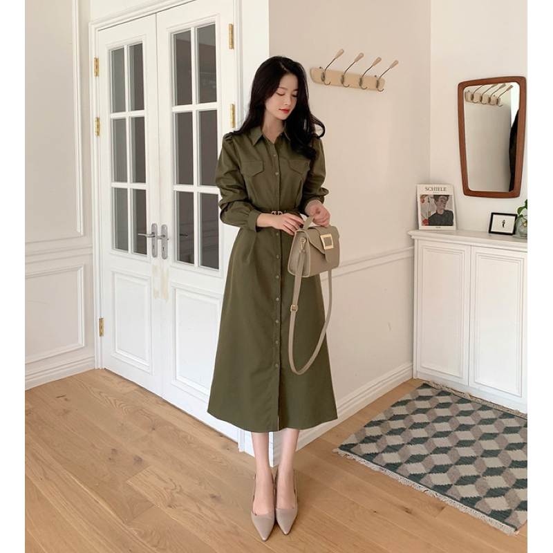 Jual Tina Dress Korean Simple Basic Polos Formal Sopan Rapi Kerja Kerah ...