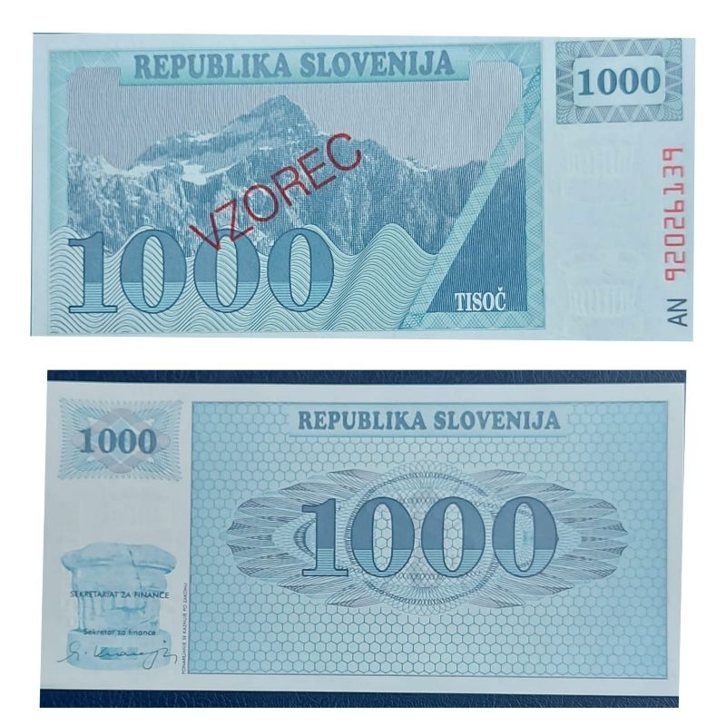 Jual Uang Negara Slovenia Specimen 1000 Tolarjev Kondisi UNC GRESS MULUS Dijamin Original 100% | Shopee Indonesia