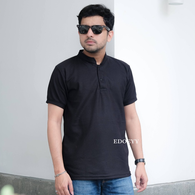 Jual Kaos Polo Shirt Pria Kerah Shanghai HITAM Baju Berkerah Lengan