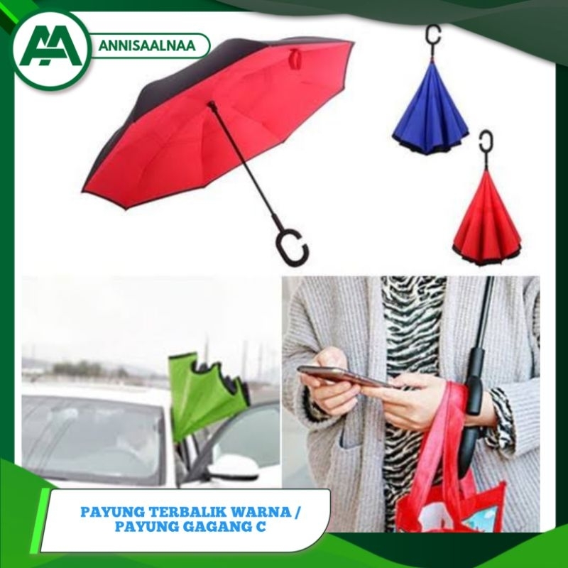 Jual Payung Terbalik Reverse Umbrella Payung Mobil Gagang Besar C Payung Terbalik Gagang C