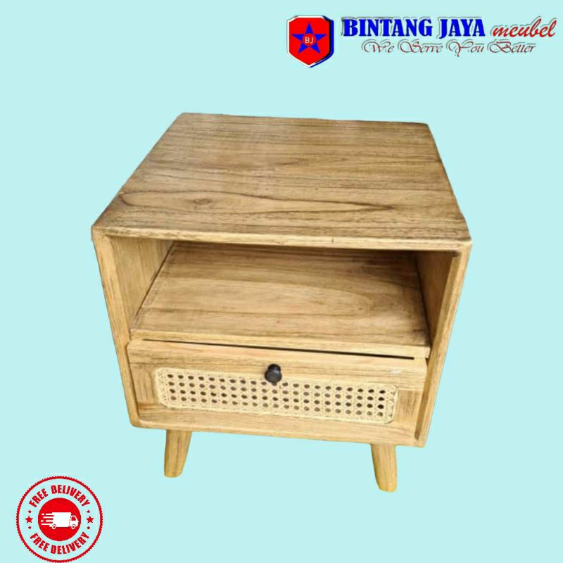 Jual Meja Nakas Minimalis Bedside Table 1 Laci Kayu Jati | Shopee Indonesia