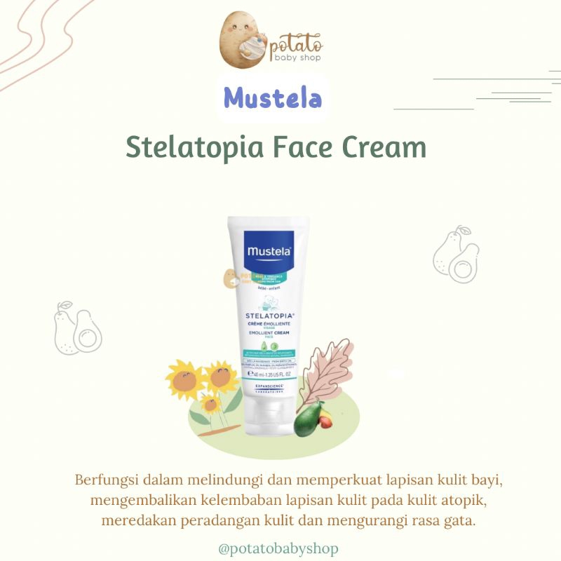 Mustela Stelatopia Emollient Face Cream 40 ml Eczema Krim Wajah Bayi  Dermatitis Atopik Eksim