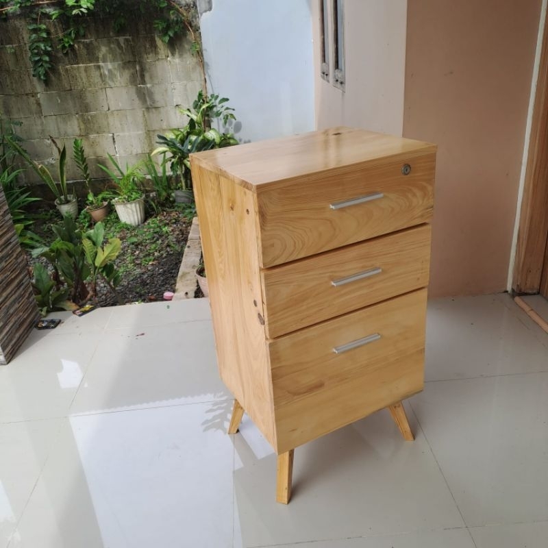 Jual Drawer minimalis kayu solid 3 laci kayu pinus serat estetik ...
