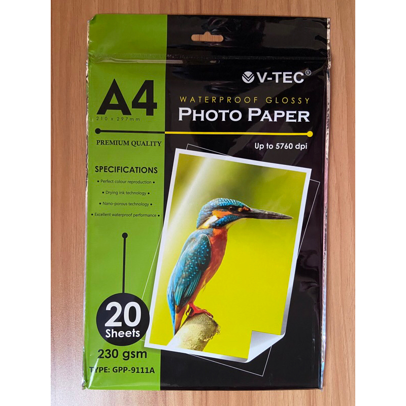 Jual KERTAS GLOSSY PHOTO PAPER VTEC WATERPROOF 230 gsm UKURAN A4