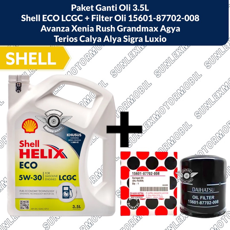 Jual PAKET GANTI OLI SHELL HELIX ECO LCGC 5W-30 3.5L 5W30 BENSIN ...