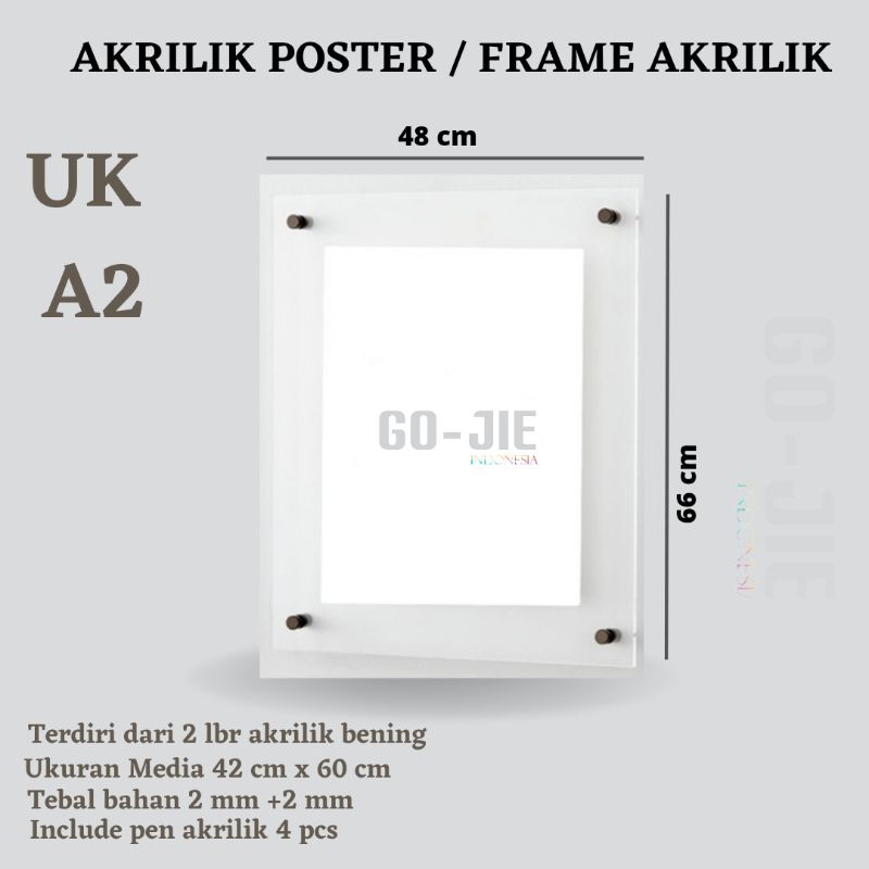 Jual Frame Akrilik Poster Dinding/ Frame Foto Akrilik Uk A2 tebal 2+2mm