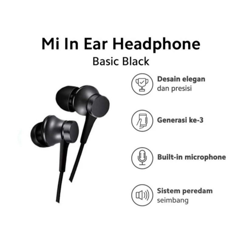 Xiaomi Mi In Ear Headphones Basic dengan Mic Gen Original 100% Garansi  Resmi Xiaomi