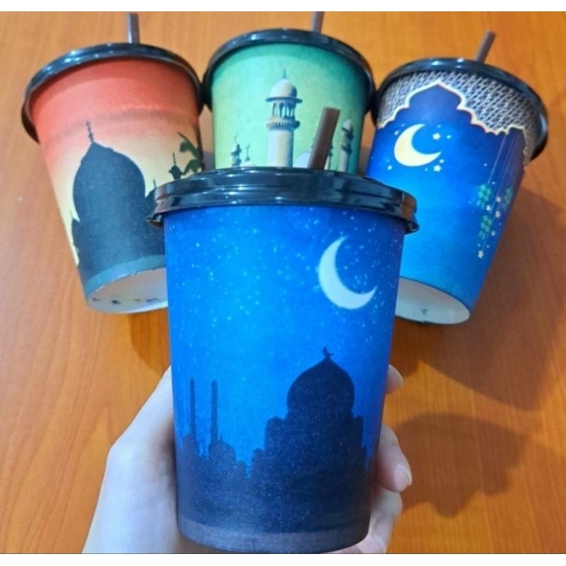 Jual PAPER CUP - GELAS KOPI 8 OZ EDISI LEBARAN + TUTUP + SEDOTAN ISI 50 ...