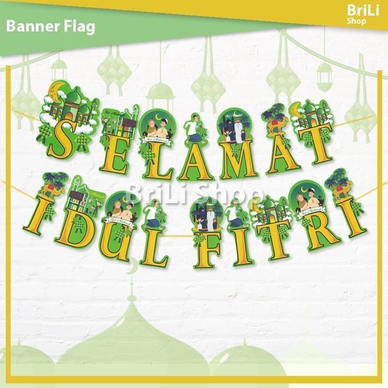 Hiasan Dekorasi Banner SELAMAT IDUL FITRI Bunting Flag Lebaran