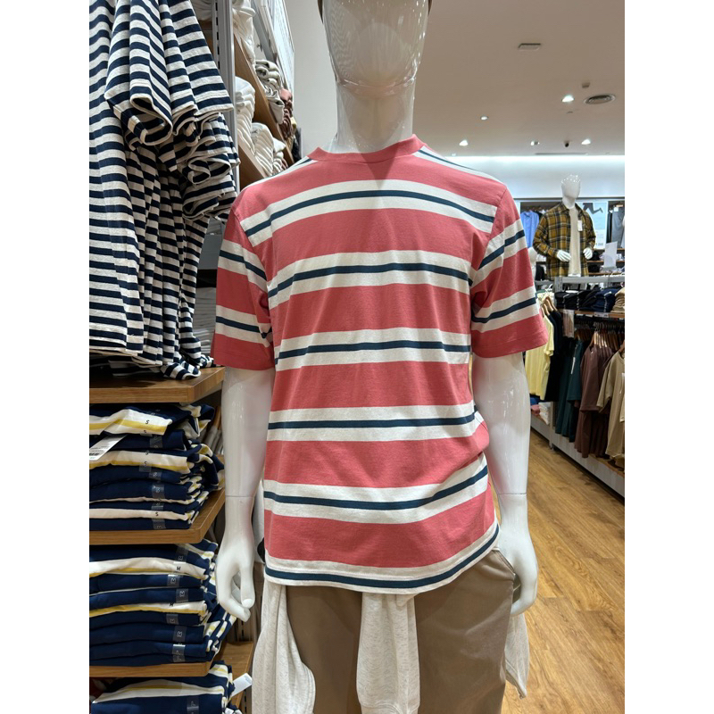 Jual T Shirt Oversize Garis Kerah Bulat Lengan Half Men Uniqlo