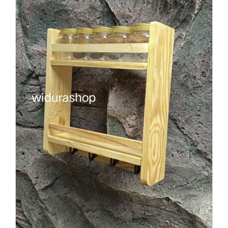 Jual Rak Bumbu Kayu 5 Toples Bumburak Serbagunarak Kayu Jati Belanda Shopee Indonesia 6704