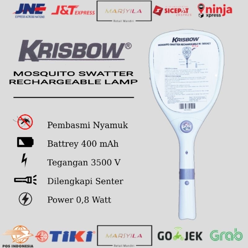 Jual Krisbow Raket Nyamuk Cas Dengan Senter | Mosquito Killer Swatter ...