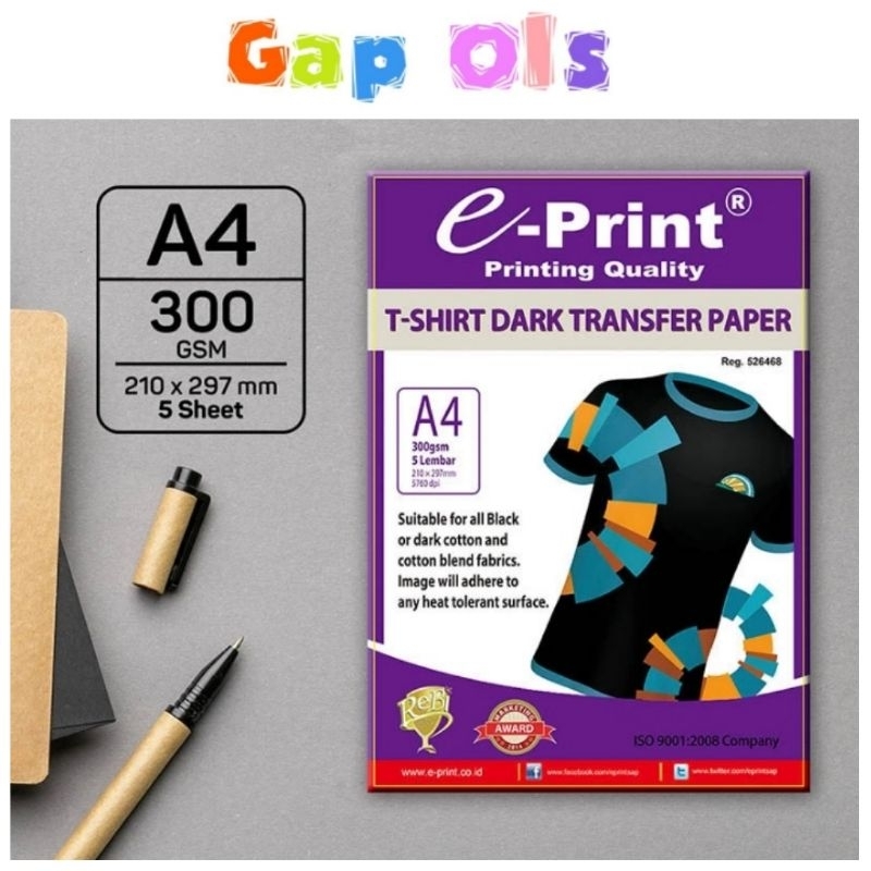Jual E-PRINT T-Shirt Transfer Paper Dark A4 5 Sheets Kertas Print ...