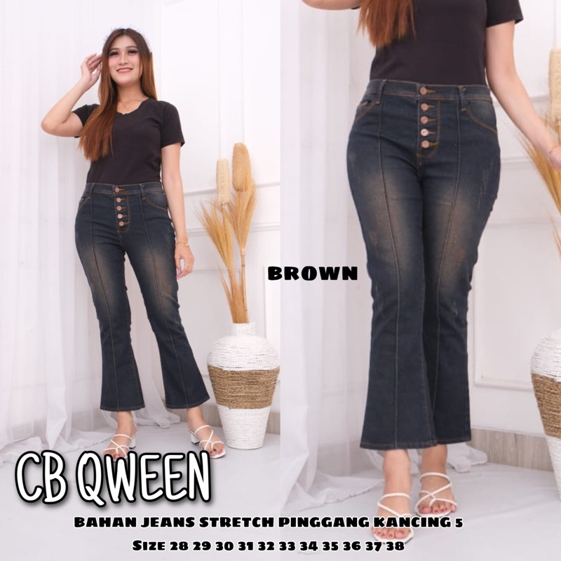 Jual Qween Jeans Cutbray Tulang Kancing 5||Queen Celana Jeans