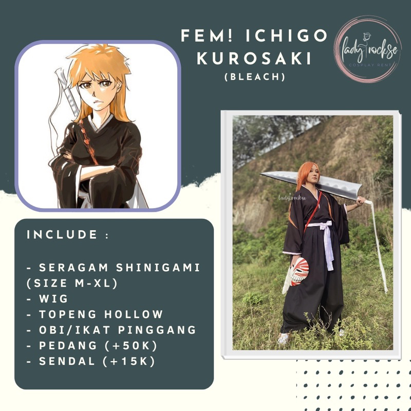 Jual Rental Sewa Cosplay Fem Ichigo Kurosaki BLEACH costume | Shopee ...