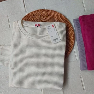 Tunik Rib Waffle Premium Wanita Simpel Tunik Uniqlo