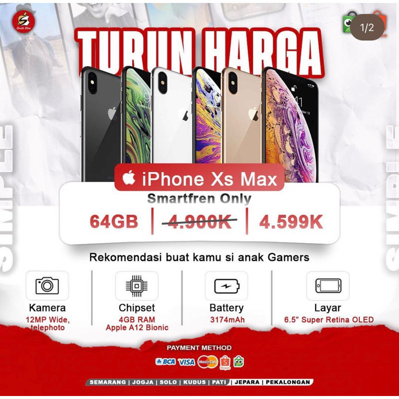 iPHONE XS MAX 64GB SECOND LIKE NEW GARANSI INTERNATIONAL