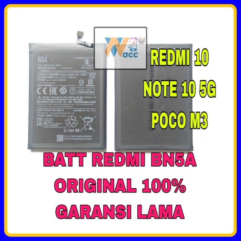 Jual Battery Baterai Xiaomi Redmi Note 10 5g Poco M3 Bn5a Bn 5a Redmi 10 Original Garansi Lama 3788