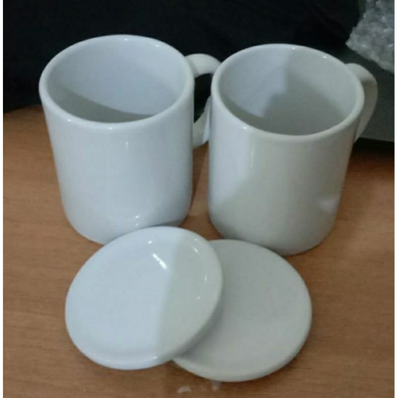 Jual Cangkir Mug Gelas Tutup Keramik Putih Polos SNI White Ceramic