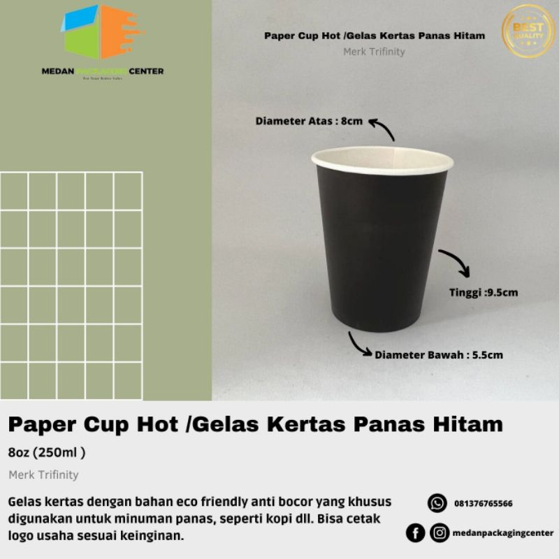 Jual Paper Cup 8oz hitam merk Trifinity / Cup Kertas / Gelas kertas ...