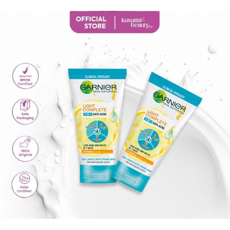 Jual Garnier Bright Complete 3 in 1 Anti Acne Face Wash 50ML Shopee