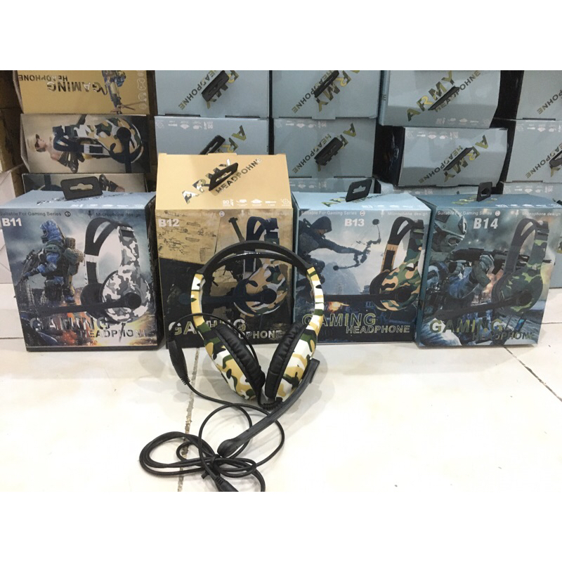 Jual Headphone Gaming + MIC Motif Army B11 / B12 / B13 / B14 / Headset