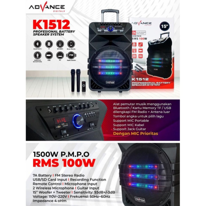 Jual SPEAKER KARAOKE PORTABLE BLUETOOTH 15 INCH DUA MIC / SPEAKER