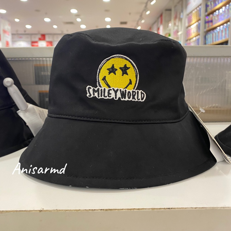 Jual SmileyWorld collection dual-sided bucket hat / bucket bat miniso ...