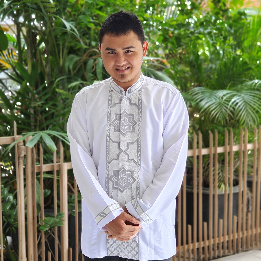 Jual SumberRejekiJeans Baju Muslim Putih BENHILL Bordir Lengan
