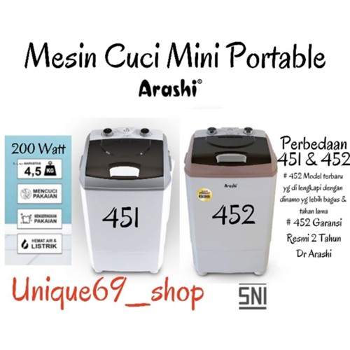Mesin Cuci Mini Portable ARASHI AWM 451A - 4.5 Kg - Mesin Cuci Kecil - Garansi R