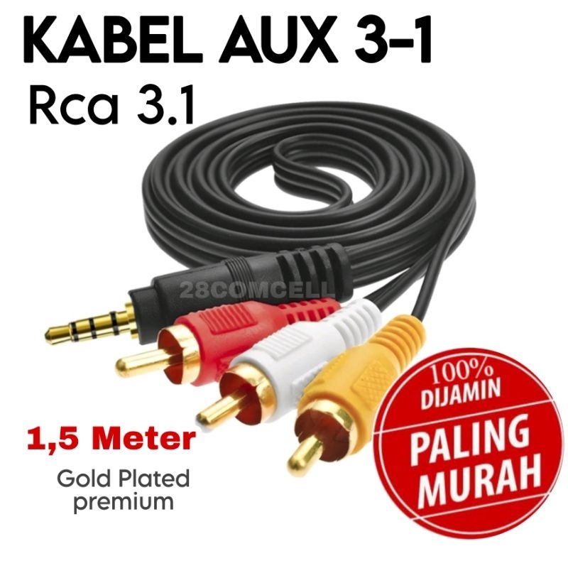 Jual Kabel Aux Jack Audio 3.5mm To 3 Rca Male 3 in 1 panjang 1,5 meter ...