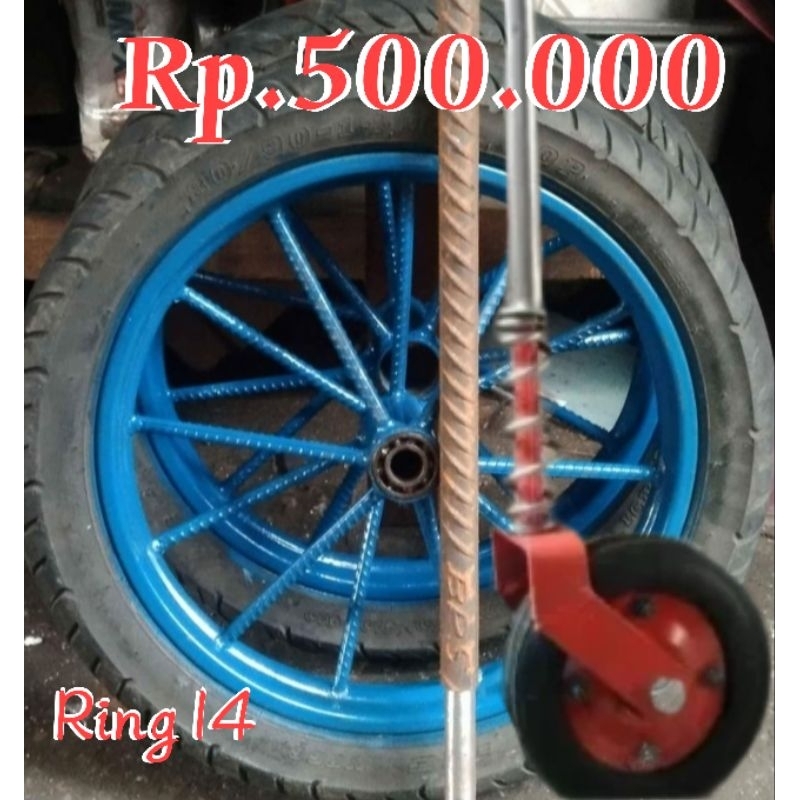Jual 1 pasang roda gerobak behel ring 14 berikut roda belakang dan as ...
